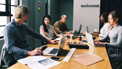 Diverse team working together at an office